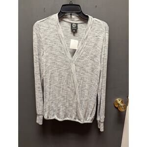 bobeau NEW size small sweater vneck faux wrap long sleeve gray spacedye